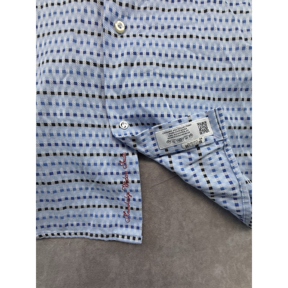 Robert Graham Dress Shirt Mens 48 19 Tall 36 37 Cotton Blue Geometric Flip Cuff
